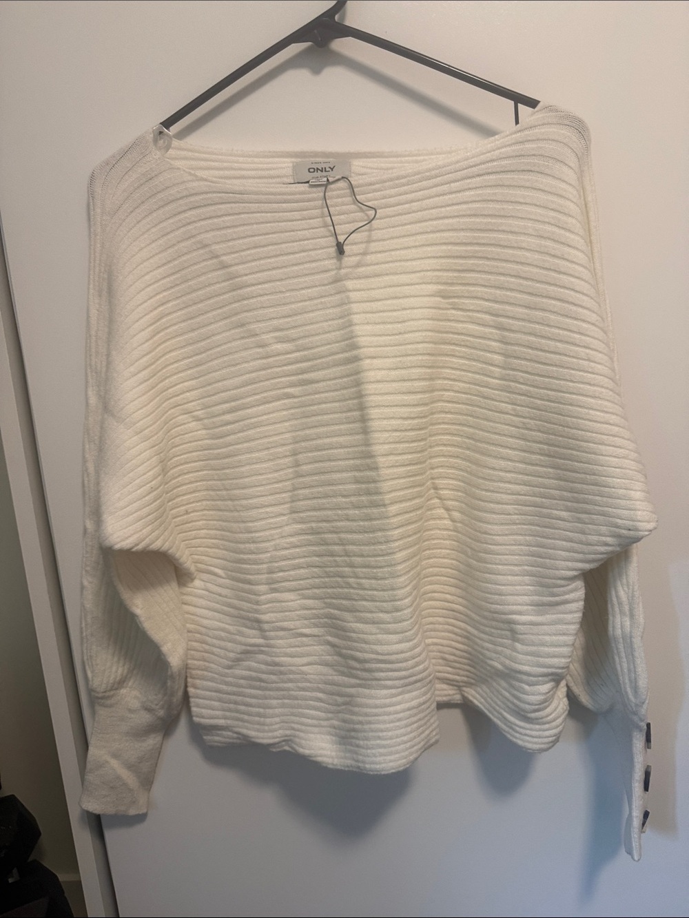 ONLY Cream Off-Shoulder Ribbed Knit Sweater